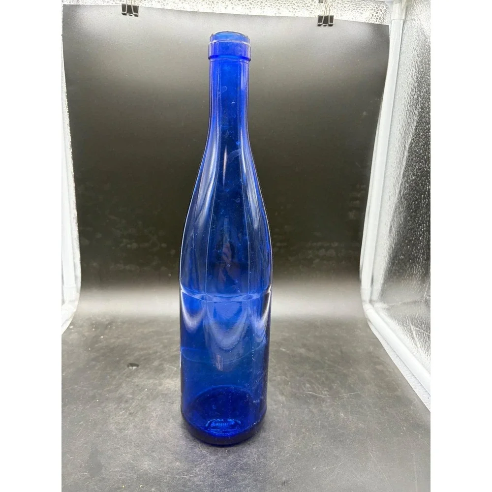 Vintage Cobalt Blue Glass Wine Bottle 750ml Tall Slender Decorative Bud Vase